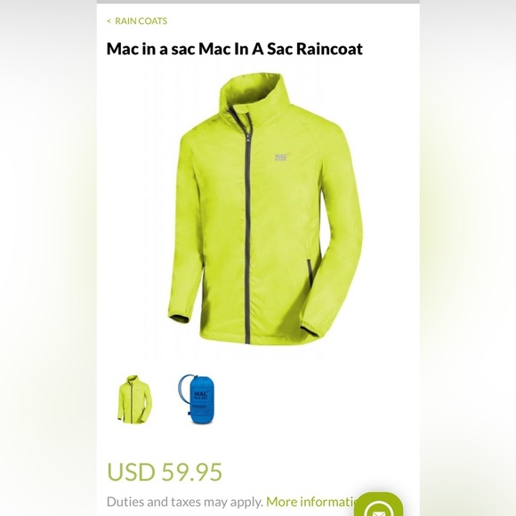 MAC IN A SAC Raincoat Lime Punch XL - Picture 1 of 9